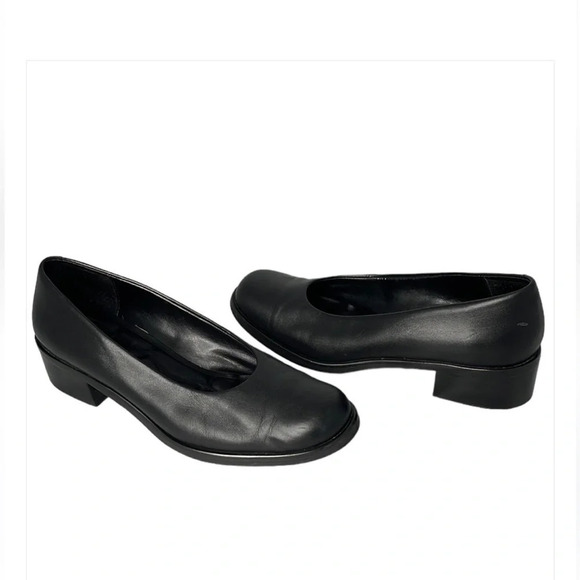 ROCKPORT Chunky Heel Pump Black Leather Round Toe Cushion Insole Minimalist 7.5 - Picture 2 of 11